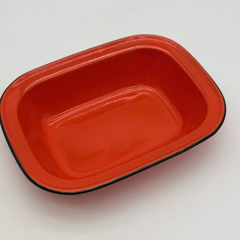 Vintage Orange Enamelware Loaf Pan Rectangular Baking Dish Black Trim 10.5 Inch